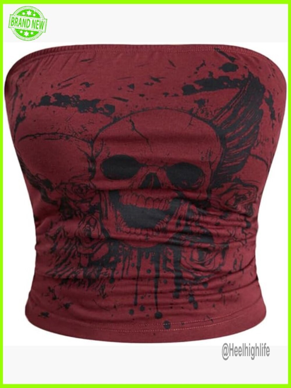 Goth Skull Print Strapless Bandeau Tube Top Y2k